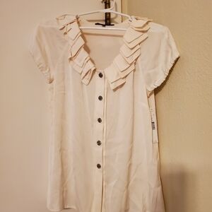 Cream Ruffle Button-Up Blouse